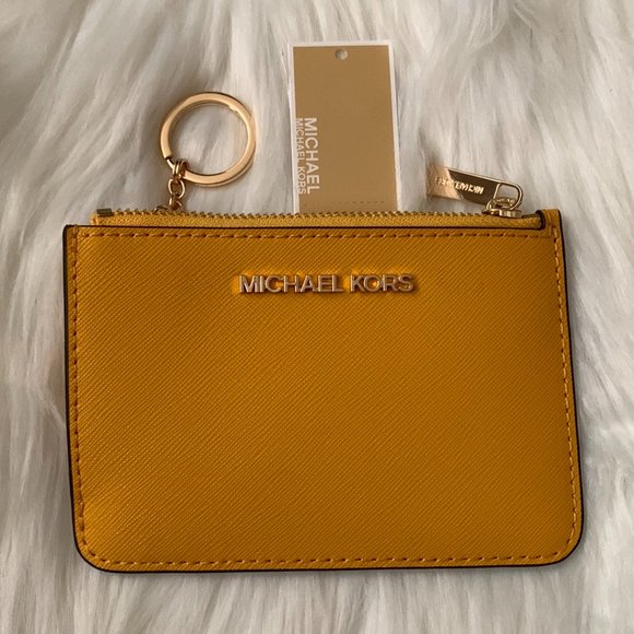 MICHAEL KORS Saffiano Leather Coin, Card, Key Wallet in Jasmine Yellow - Picture 1 of 2